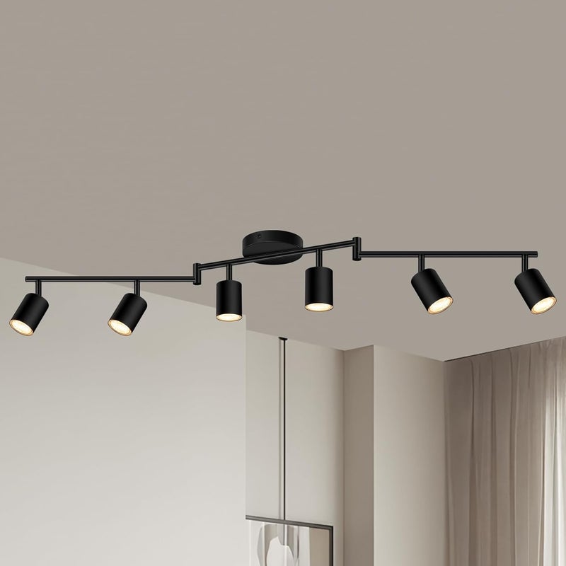 AUQUEE 6 Light Track Lighting Fixtures Ceiling, Matte Black Kichen Track Lighting Fixtures with Rotatable Light Heads, Foldable Lamp Arms, Modern LED Track Lights for Kitchen/Hallway, No GU10 Bulb - Image 1